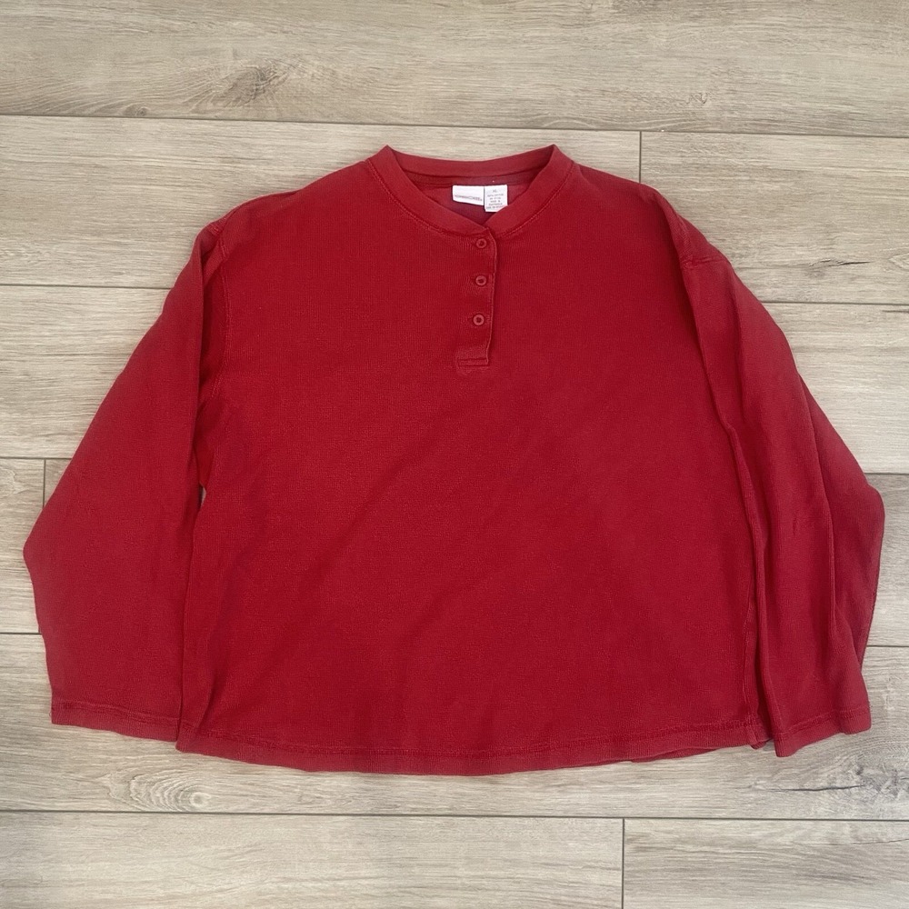 Cherokee Vintage Y2K Thermal Waffle Knit Henley Red Shirt Men's Size XL Grunge